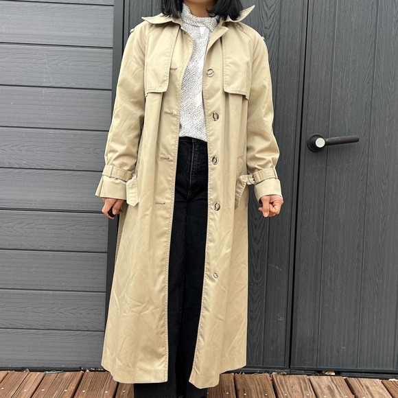 Vintage Utex Trench Coat Beige Classic Long Jacket Minimalist Belted small coat - Picture 2 of 10